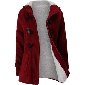 JiangWu Womens Fashion Horn Button Fleece Thicken Coat with Hood Winter Warm